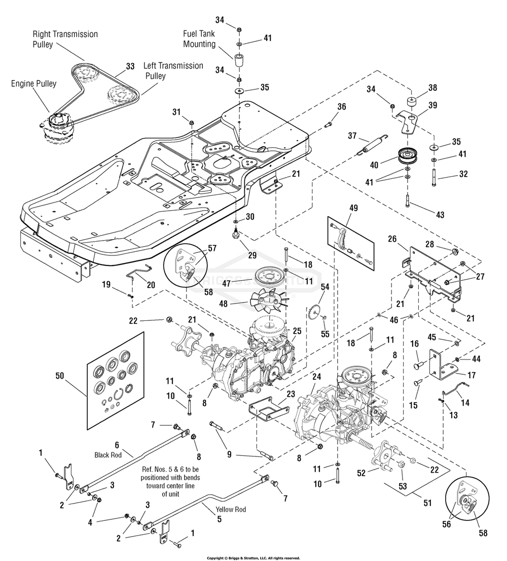 Transmission Group (7501408) Diagram and Parts List for 7800538 (C950-60928-0)(2009) Briggs and Stratton Lawn Tractor